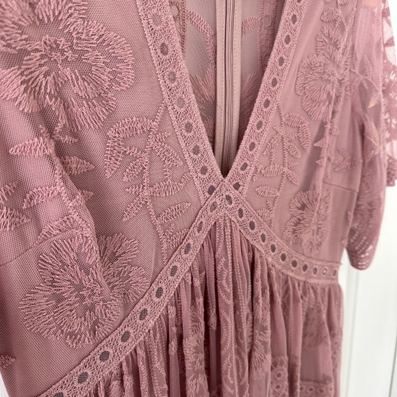 PinkBlush Mauve Lace Mesh Overlay Maternity Maxi Dress - Picture 5 of 7
